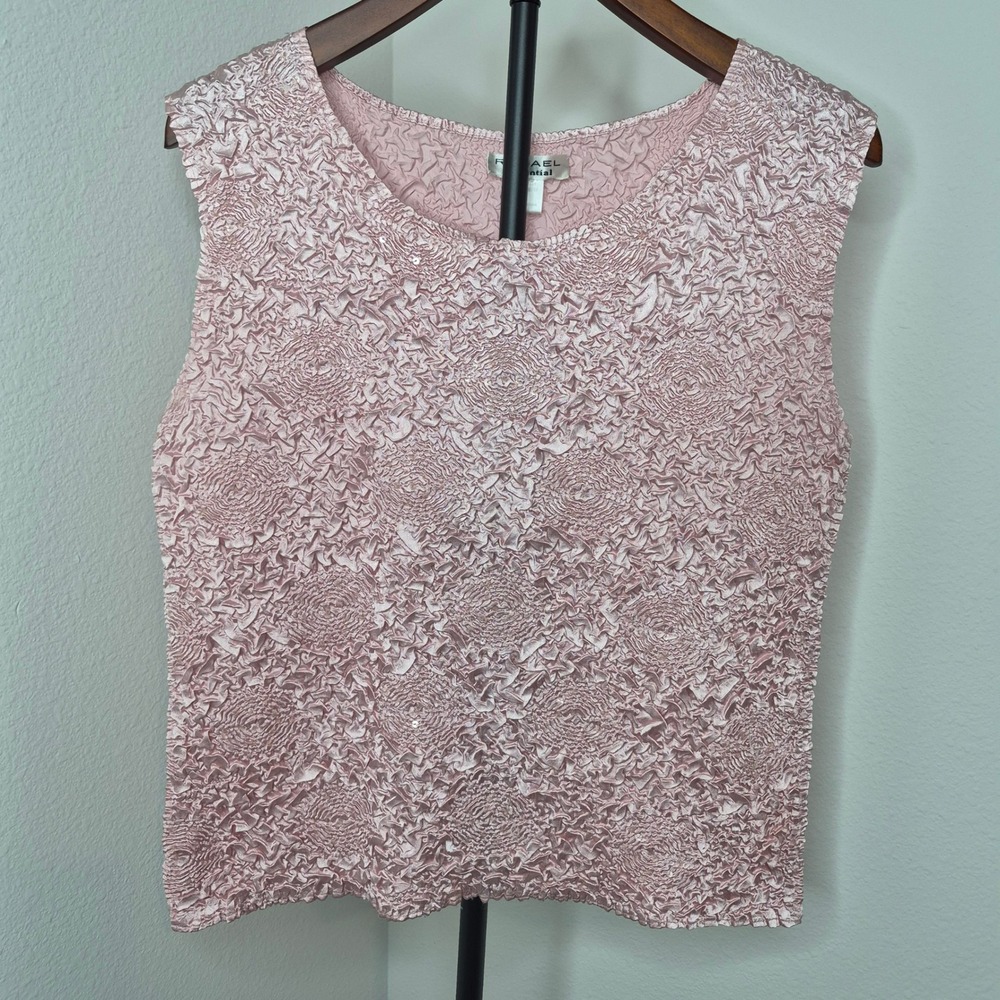Rafael Essential‎ Vintage 90s Popcorn Crinkle Sequin Tank Top Pink Sleeveless S